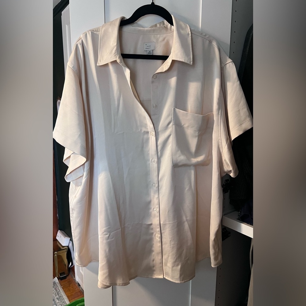 a new day Light Cream Short Sleeve Button Down Shirt